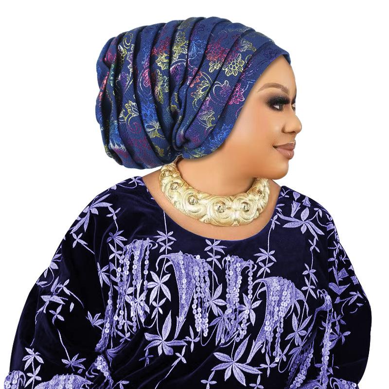 Glitter Full Body Pleated Turban Cap for Women