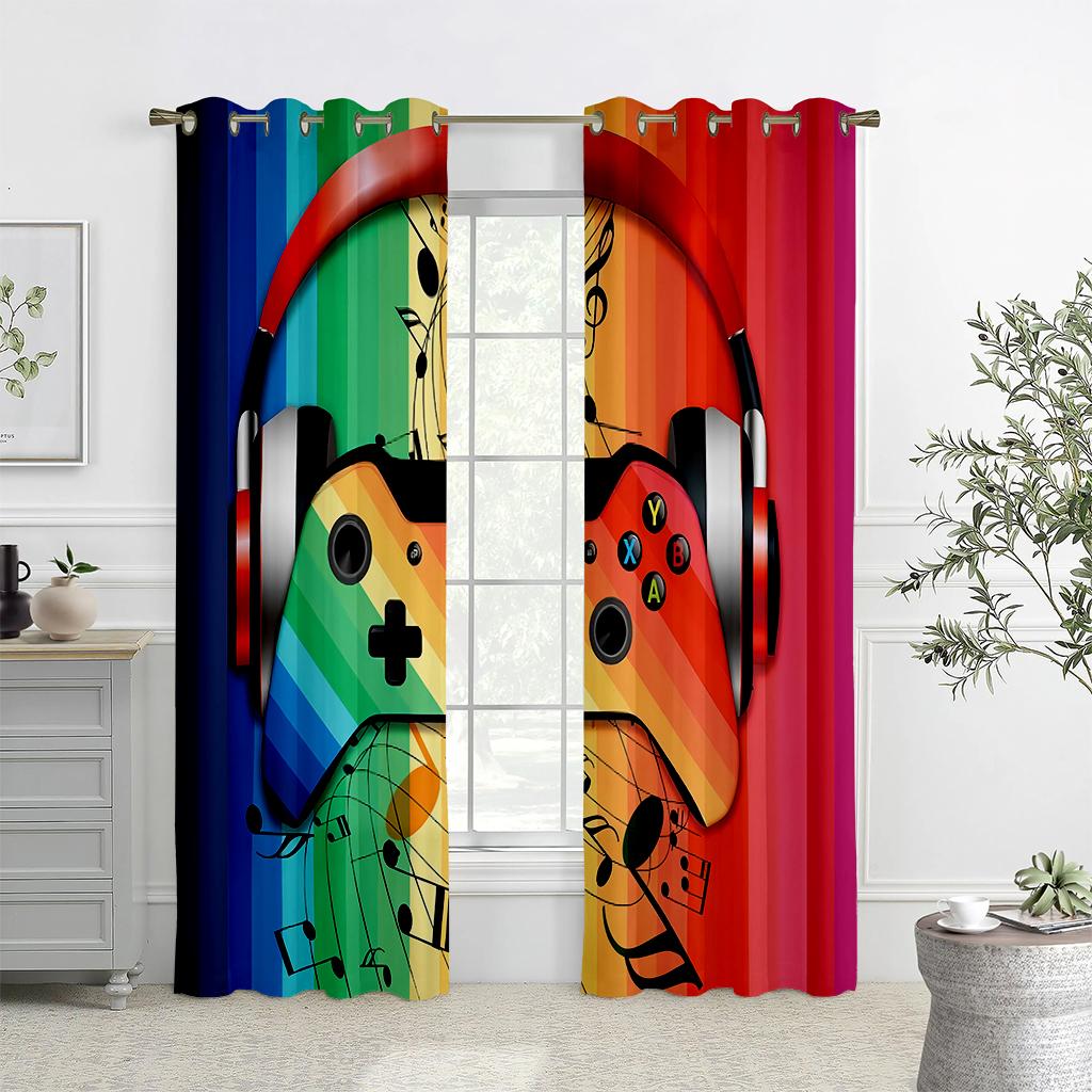 Мультяшный черно-белый игровой электронный контроллер занавес, 2 панели, детская комната, спальня, кабинет, декоративное окно