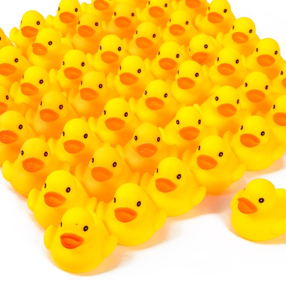 50 Fun Ducks, Perfect for Festivals, Baths, Pools, and More Large Quantity, Yellow, Cute, Fun, Scooping, Festivals, and Water Play Prizes with Whistle