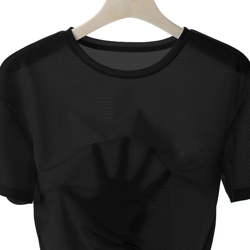 Мужская быстросохнущая сетчатая спортивная футболка Ice Silk с принтом — круглый вырез, короткий рукав, летний выпуск 2024 г.