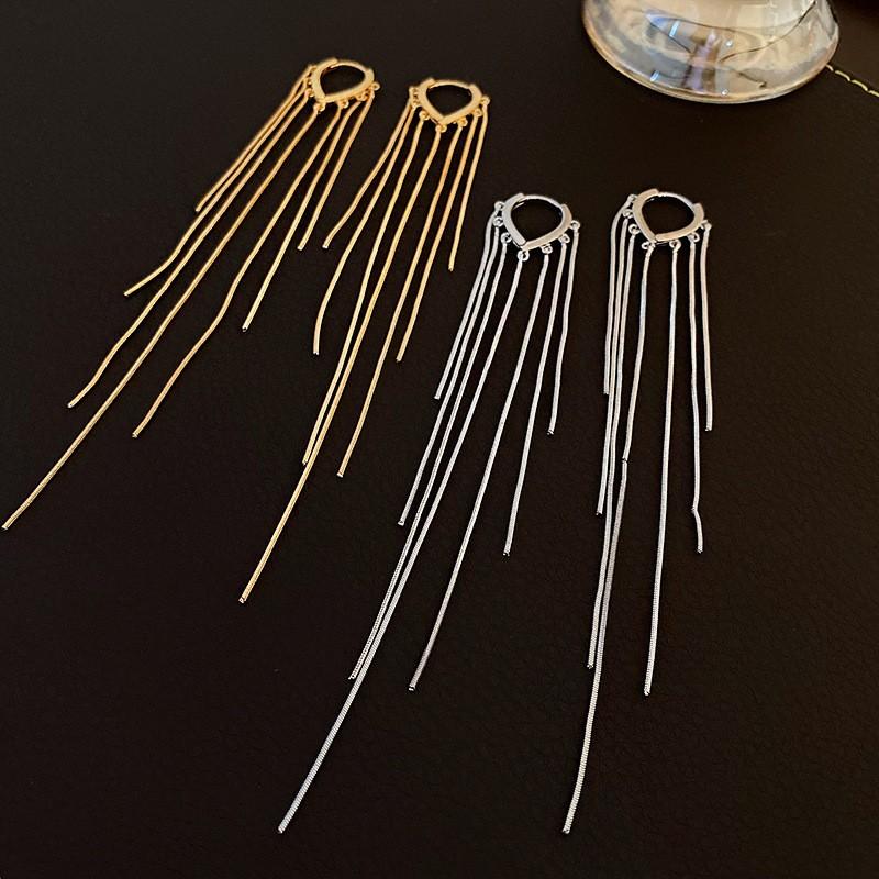 925 Silver Needle Korean Fashion Long Chain Tassel Earrings For Women Metal Earing Jewelry Trending Women's Drop Earrings