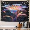 Glowing Neon Lily Flower Art Pattern Wall Hanging Tapestry Decorative Tapestry Home Decor for Bedroom and Living Room