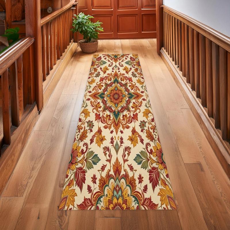 Southwest Native Tribal Geometric Runner Rug Non Slip Long Hallway Mat Feather Print Carpet Entryway Bedroom Kitchen Decor