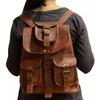 Genuine Goat Leather Vintage Laptop Backpack Rucksack Messenger Bag