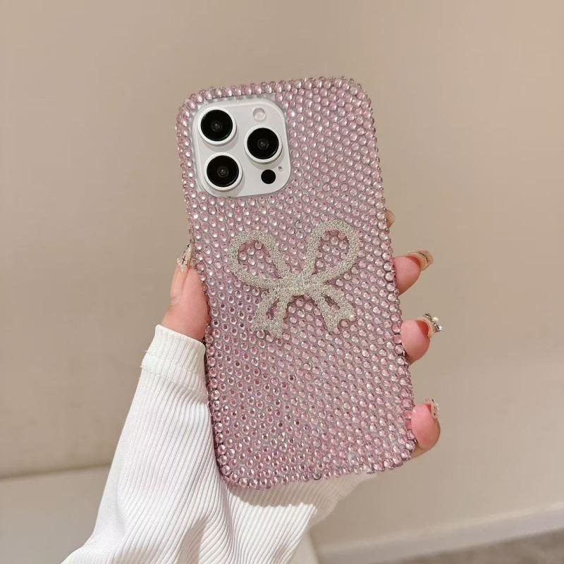 Luxury full diamond three-dimensional bow iPhone17 Apple 12 for 13/16Pro max mobile phone case anti-drop