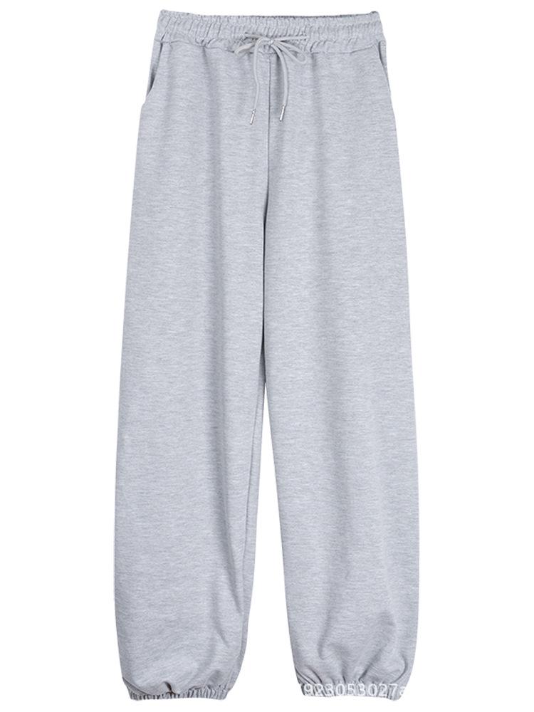 2024 Серые Повседневные Спортивные Брюки с Высокой Посадкой и Широкими Штанинами - Свободный Крой с Драпировкой, Дизайн с Прямыми Штанинами для Весны и Осени