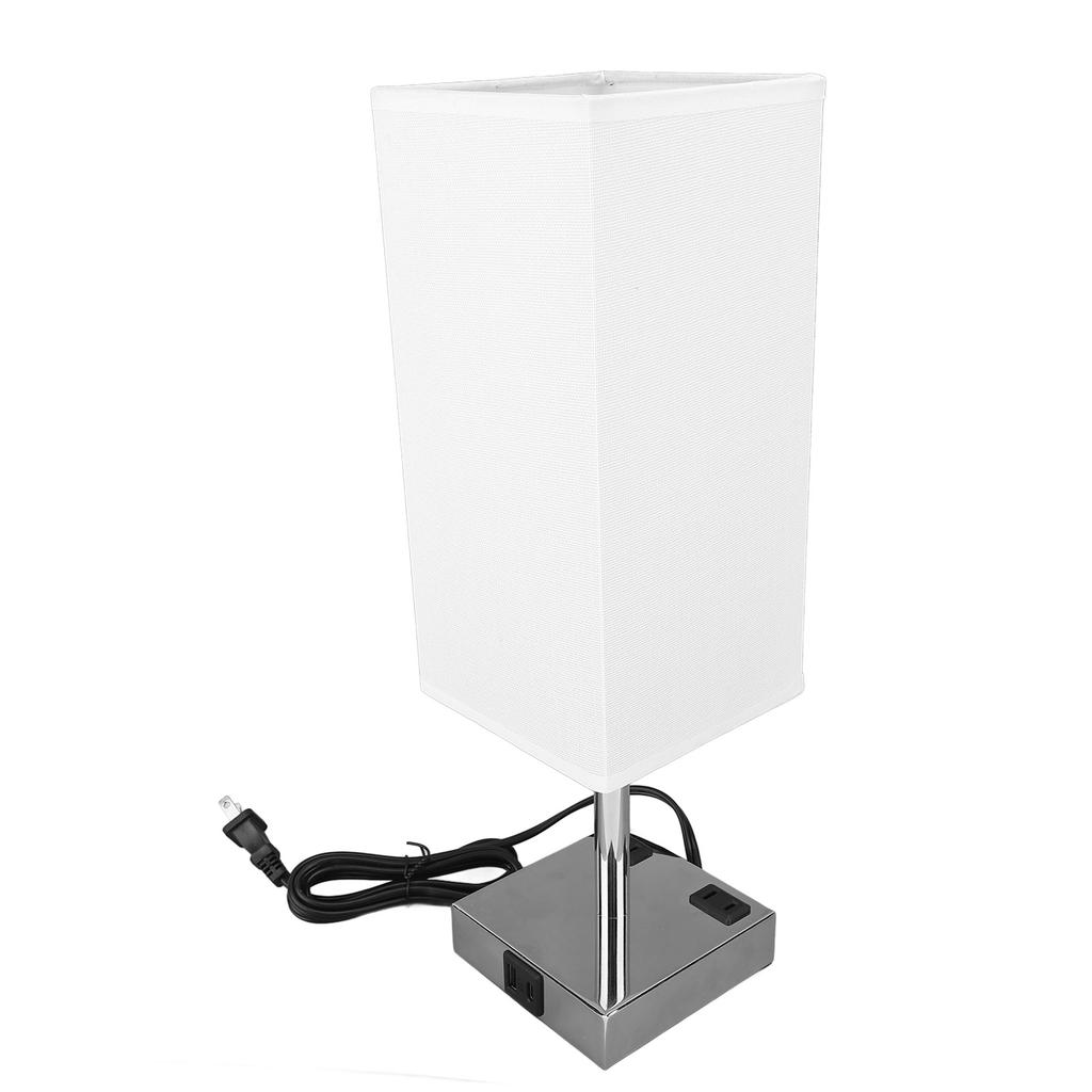 USB Bedside Table Lamp Touch Control LED Light Bulb Linen Lampshade Type C Charging Ports for