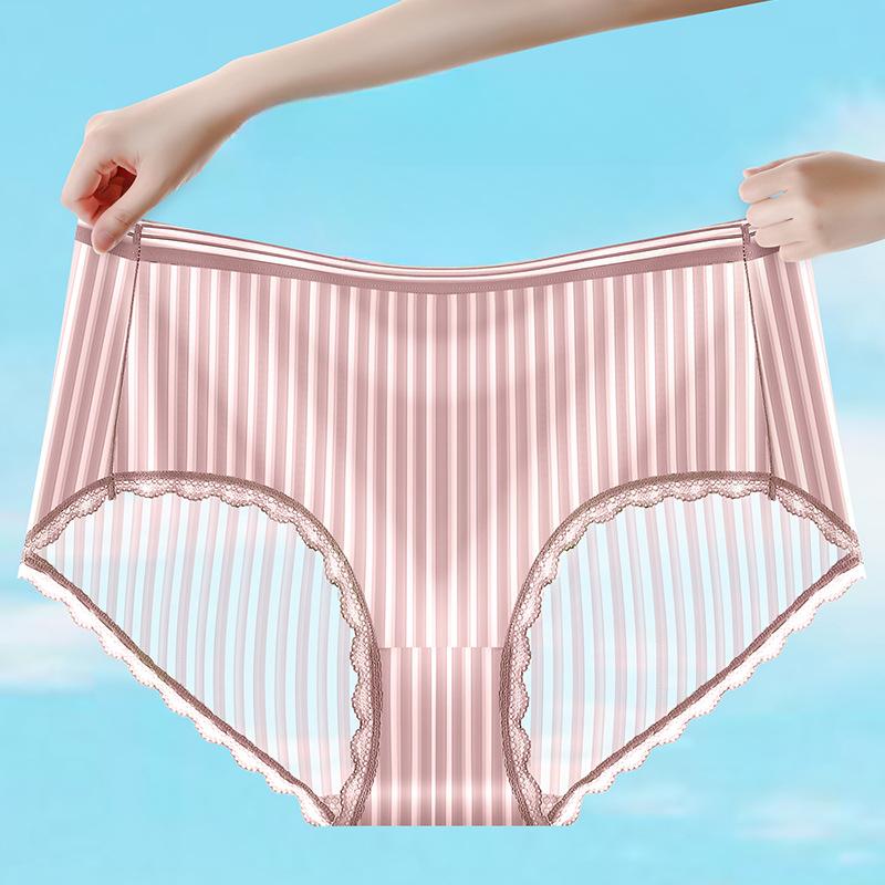 Fat and Plus Size Ice Silk Panties Sexy Transparent Lace Mid Waist Women’s Panties