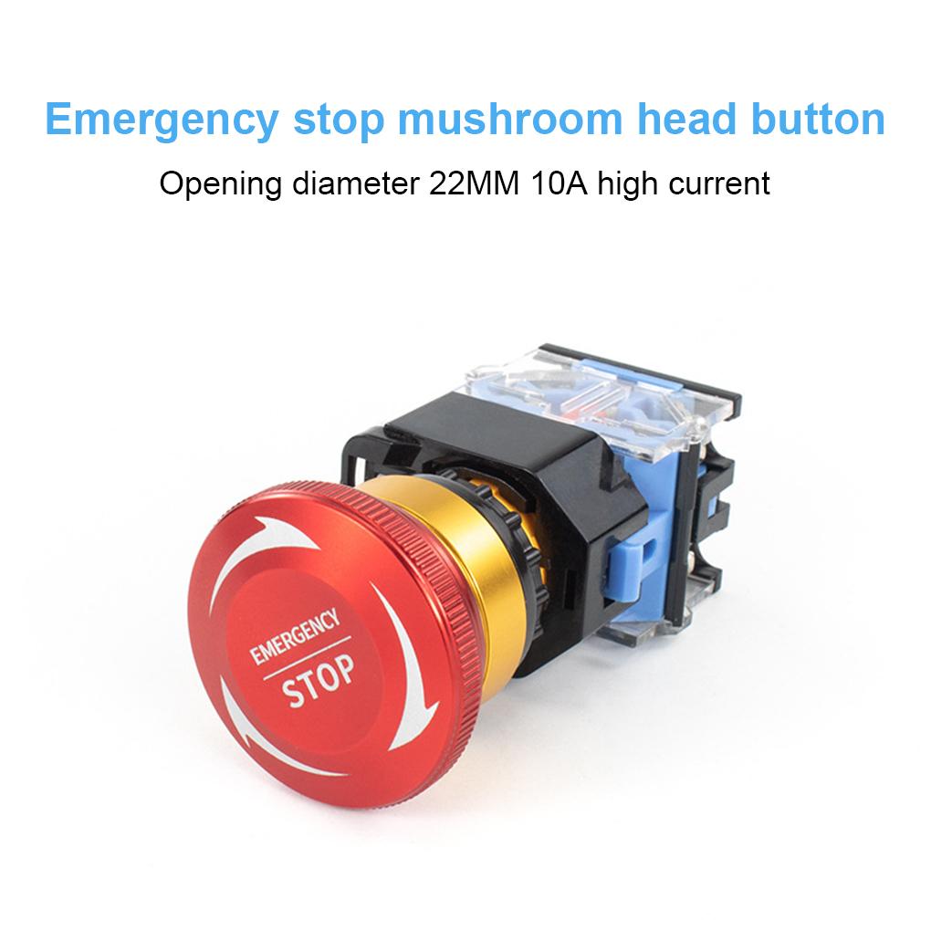 22mm 10A Metal Emergency Stop Pushbutton Switches Self-Locking For Start Emergency Stop Push Button Switch 1NO 1NC 2NC