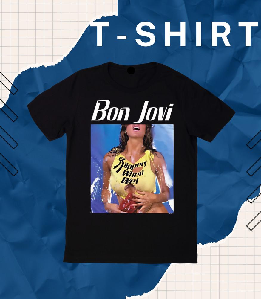 Bon Jovi Slippery When Wet Девичья рок-группа Альбом Концертный тур Мерч Мужская футболка.