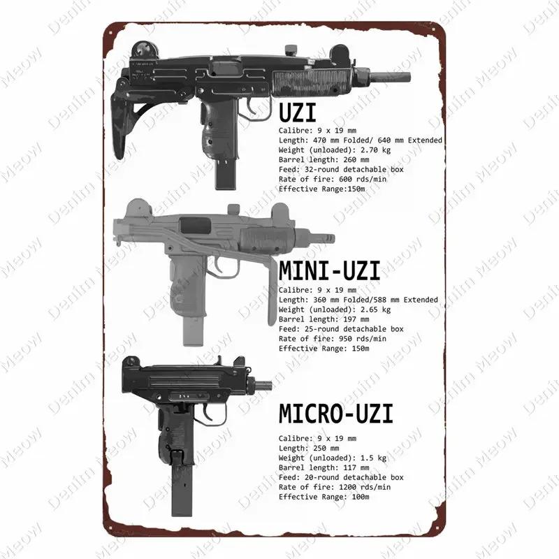 Винтажная металлическая табличка Uzi - Оружие Винтовка Жестяная Пластина, Декор для Военных Фанатов для Бара Клуба Кафе Комнаты, Настенное Искусство Картина