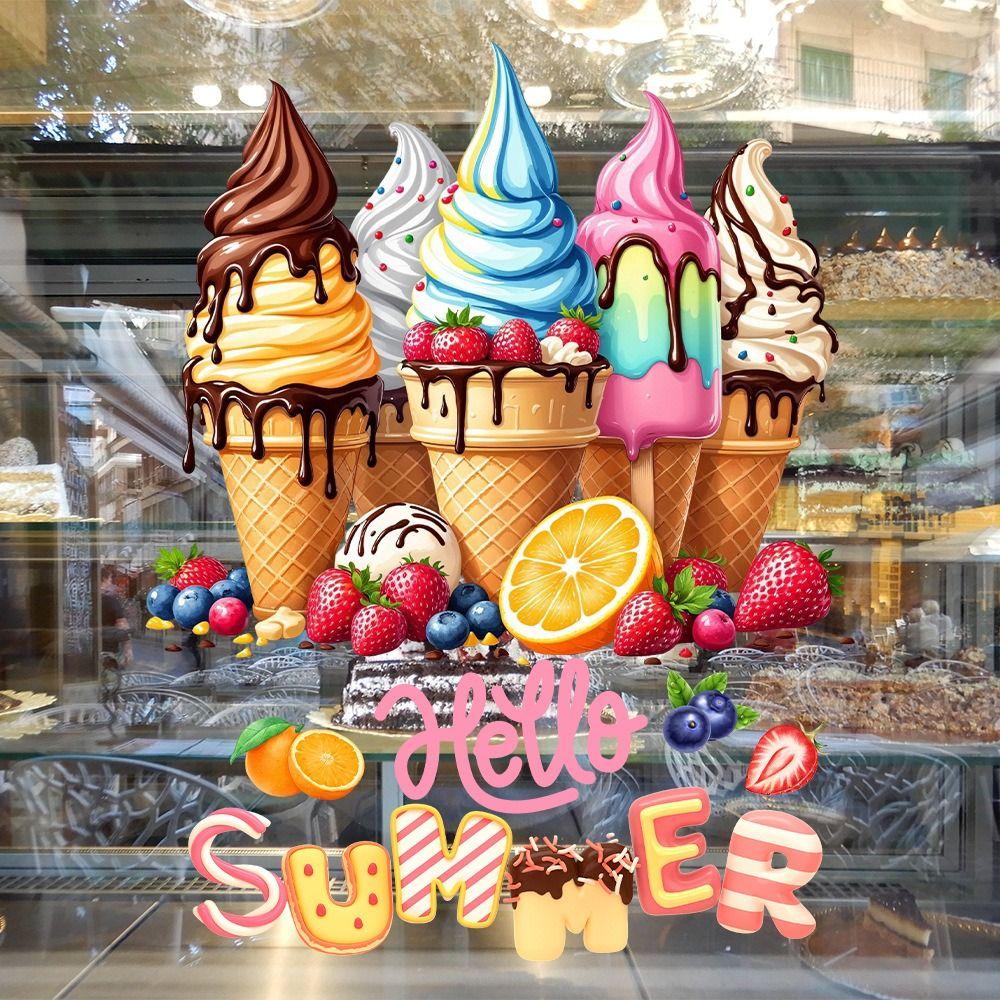 Cartoon Ice Cream Static Window Sticker Milk Tea Cup Glass Door Decals Home Decoration
