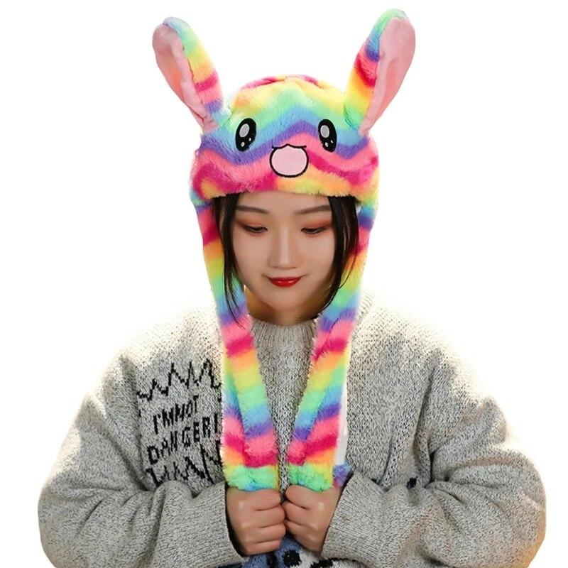Модная движущаяся шапка с кроличьими ушками, плюшевая милая милая кепка, аниме, кепка с изображением лося, кролика и единорога, милая шапка с изображением животных, свинья, собака, хомяк, шляпа для косплея