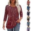 Women's Fashionable Casual Pleated Round Neck Leisure Printing Seven Quarter Sleeve T-shirt Top