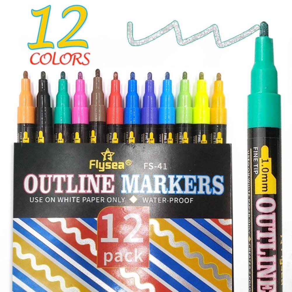 Multicolour Dual-Line Highlighter DIY Acrylic Paint Pens New Metallic Paint Markers  Glass Ceramic