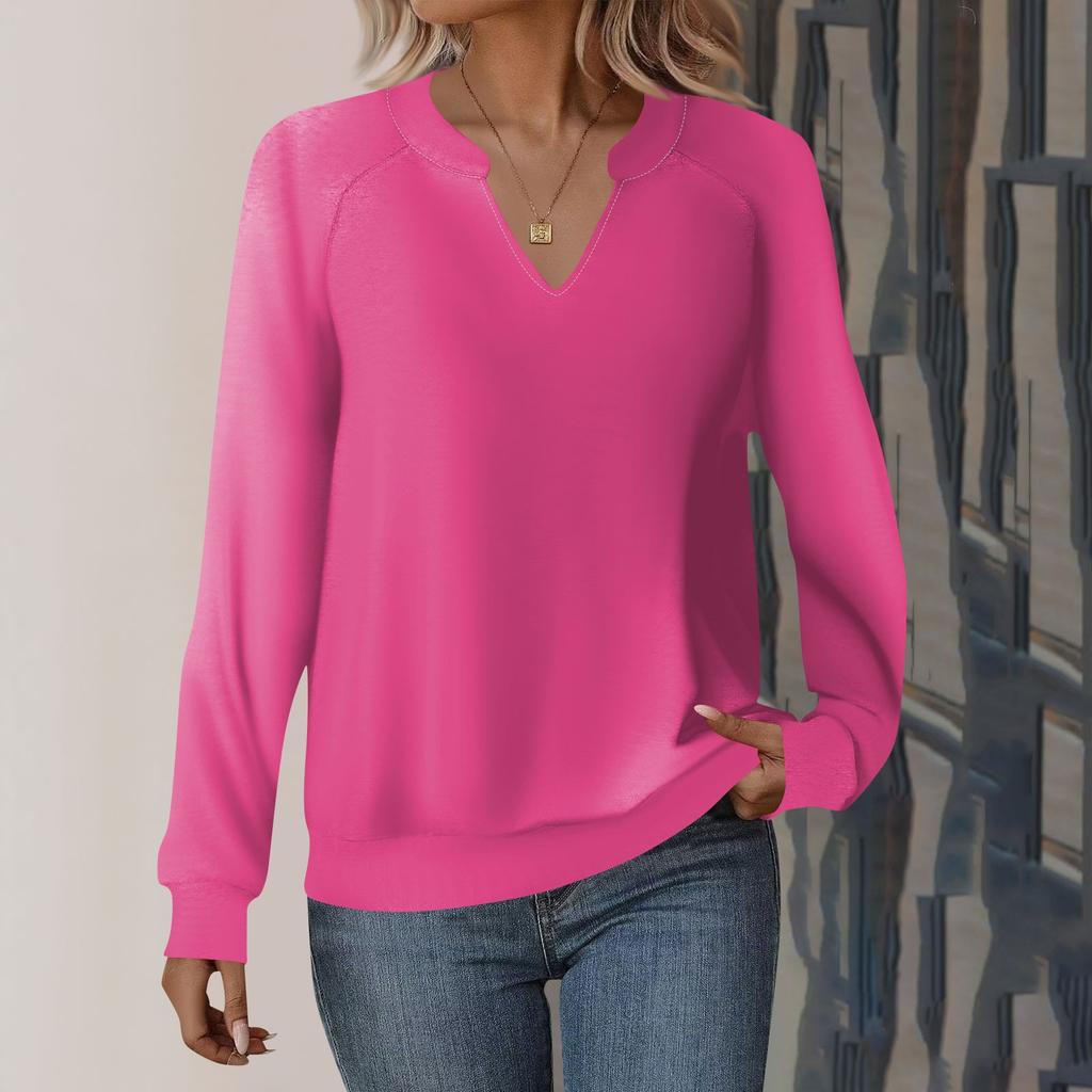 Женская повседневная толстовка с длинным рукавом и V-образным вырезом, однотонный свободный пуловер