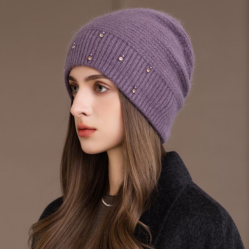 Шапка из кроличьего пуха Зимняя вязаная шапка Женская шапка-пуловер Шерстяная шапка