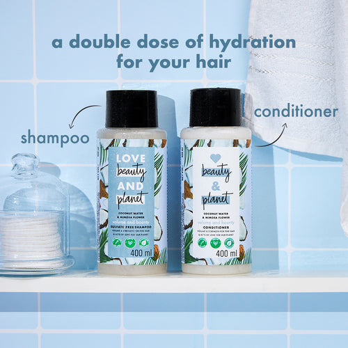 Love Beauty And Planet Coconut Water and Mimosa Flower Sulfate Free Volume Conditioner and Bounty Shampoo, 400ml