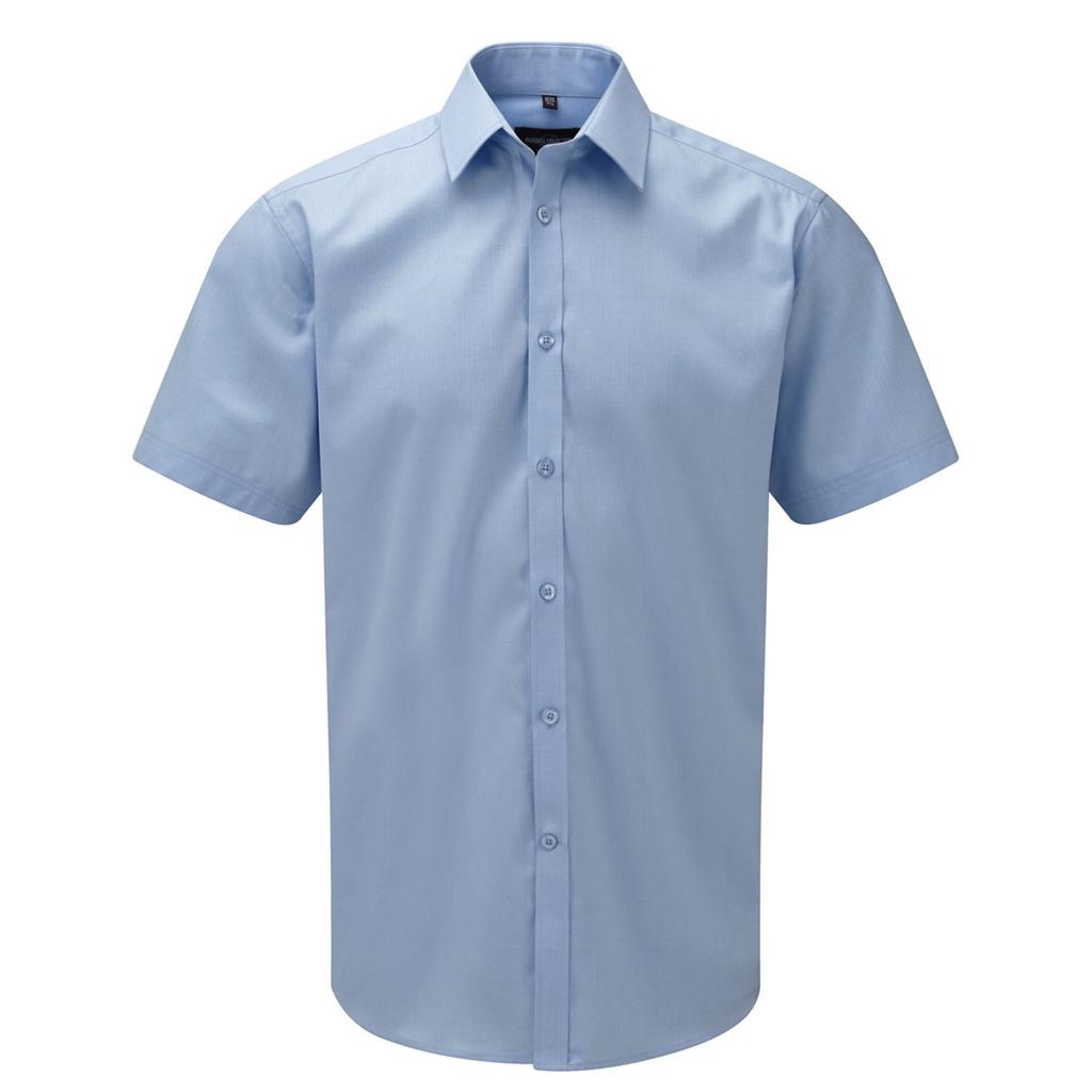 Russell Collection Mens Herringbone Tailored Short-Sleeved Shirt