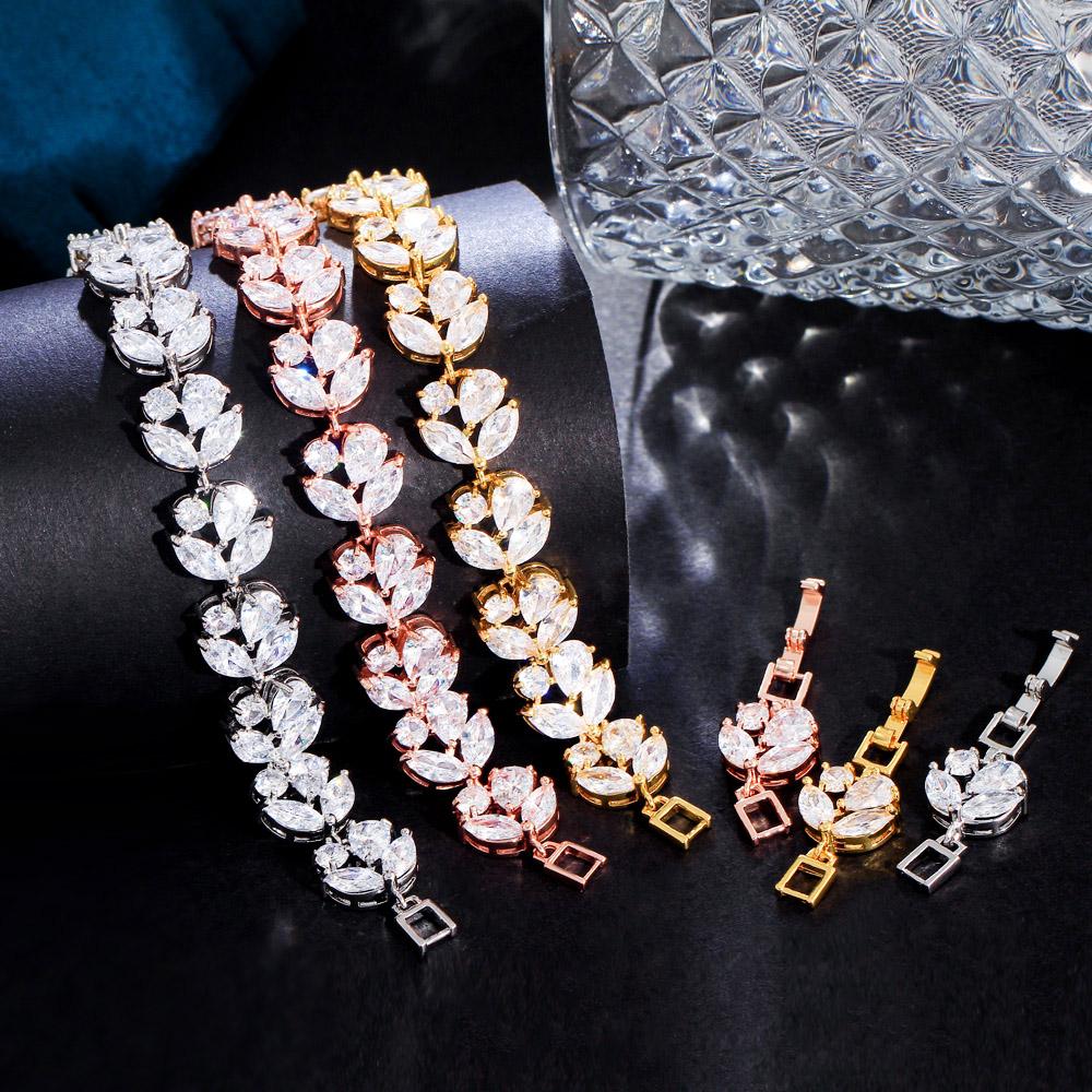 Браслеты с узором в виде листьев золотого цвета белого цвета с кубическим цирконием, браслеты для женщин и девочек, подарок, модные свадебные украшения