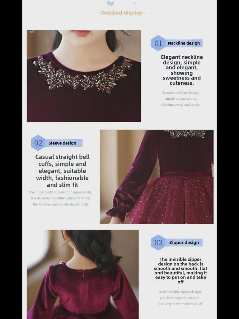 2023 Новое платье принцессы с длинными рукавами для девочек осень/зима - Стильная корейская детская мода