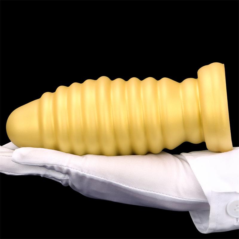 Золотой силиконовый мягкий очень большой очень толстый анальный расширитель на присоске, анальная пробка, анальный фистинг, задний анальный мастурбатор