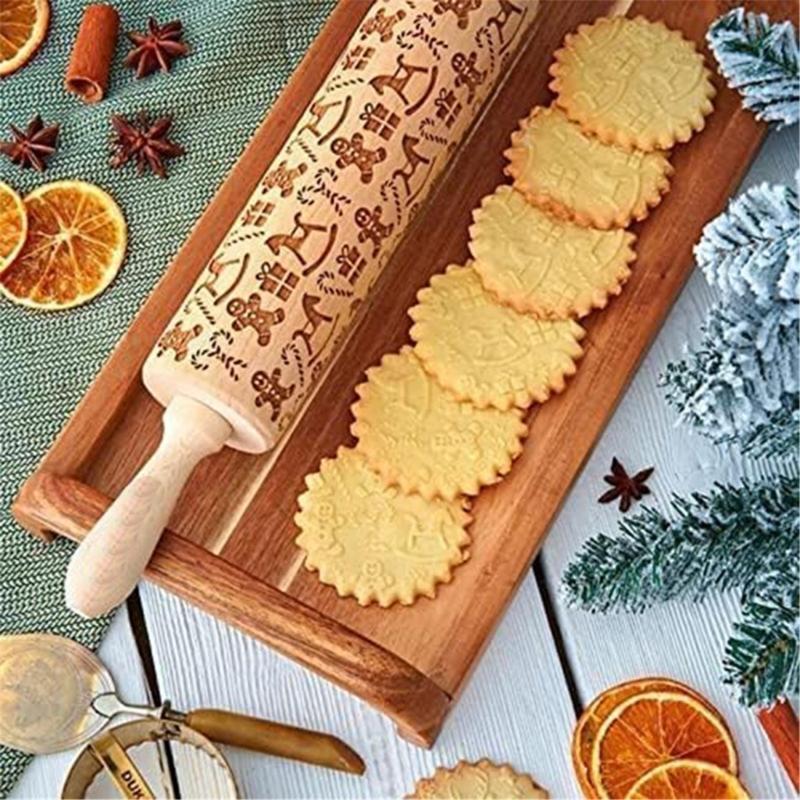 Резной деревянный скалка для печенья, резной ролик, кухонная техника, рождественская скалка, древесина, для Рождества