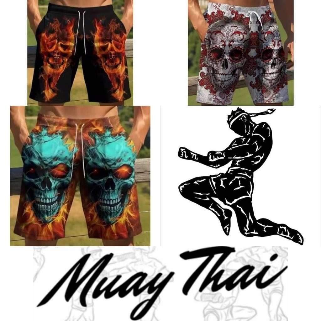 Vintage Fire Skull Ghost Boxing Muay Thai Kickboxing Shorts 3D Print Training Unisex Men Women Quick Dry Fitness Gym Sport Workout
