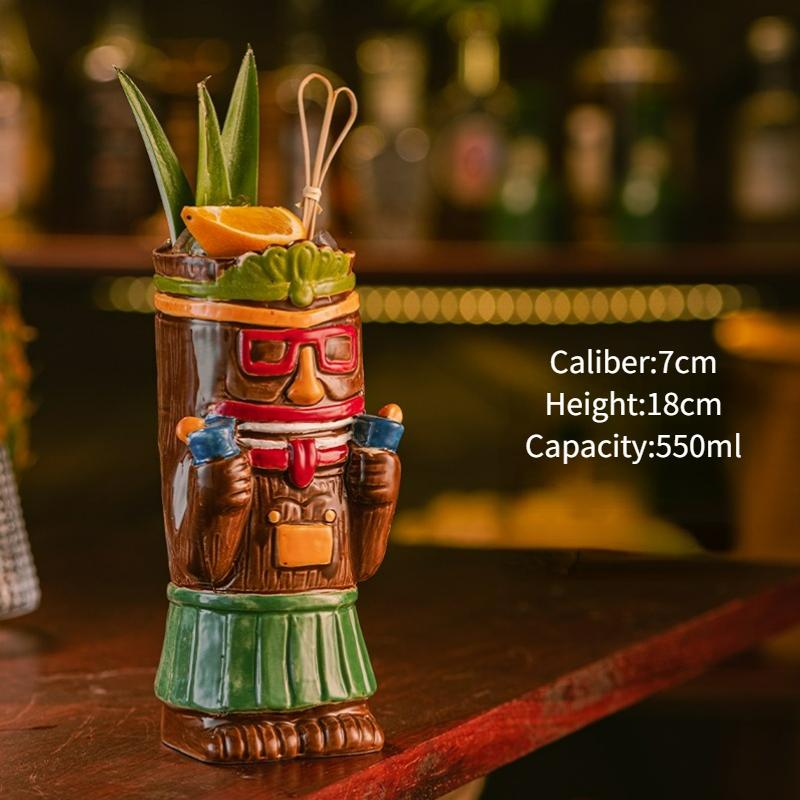 Creative Hawaiian Style Brown Tiki Mug Ceramic Cocktail Cup Drinkware For Party