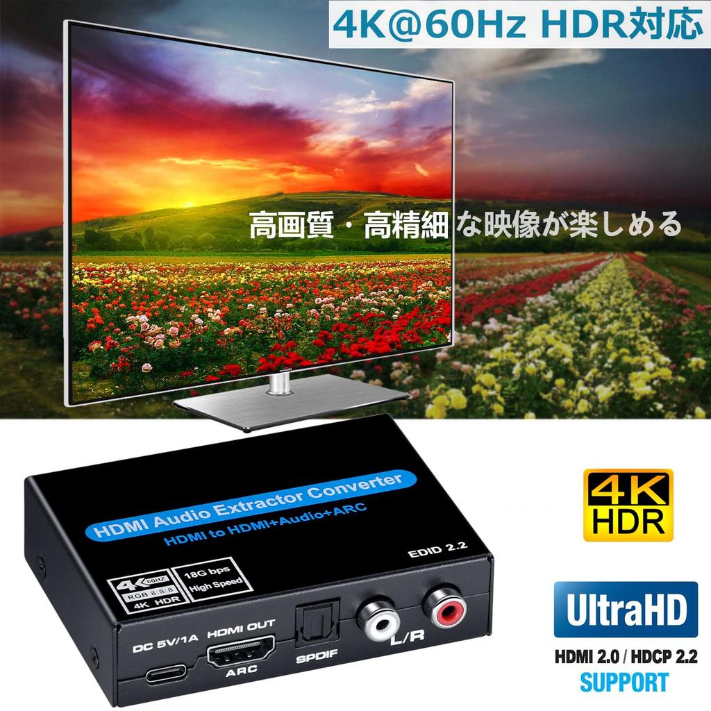 BLUPOW 4K60Hz HDR HDMI Аудио Разветвитель Оптический Цифровой Аудио Разветвитель HDMI Разветвитель Звука Совместимый Совместим с Домашним Игровым VA126 2.0 (аудио