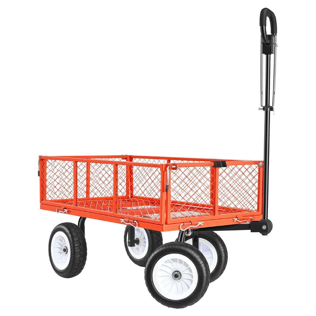 Garden Cart, 408.2 kg, Heavy Duty Steel Yard and Garden Utility Wagon with 10-Inch Tires, Outdoor Gardening Stool with Adjustable Handle, Detachable