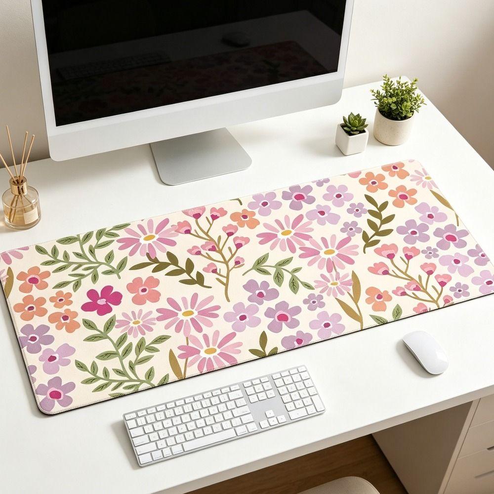 Rubber Base Mouse Pad Large Computer Mat Sturdy Floral Desk Pad Office