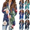 Women's Fashion Casual Christmas Print Medium Length Cardigan Jacket Coat