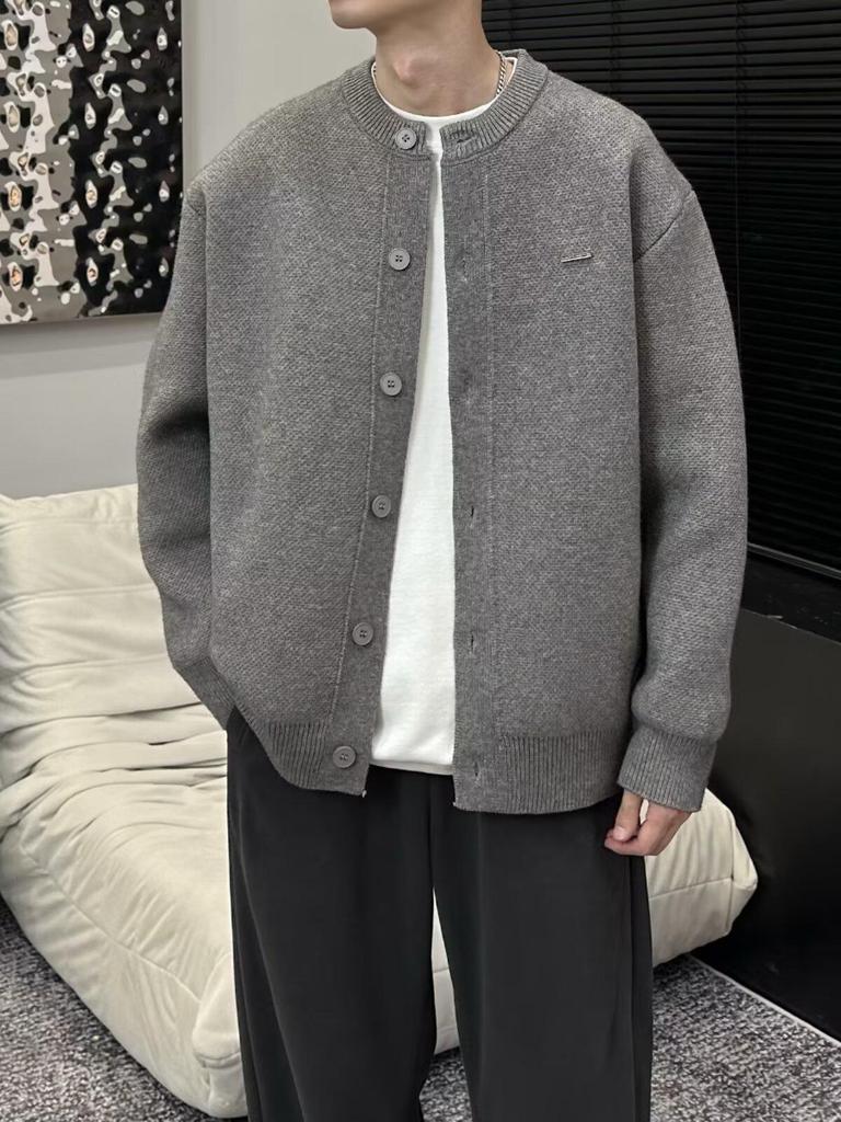 Осень 2024 Унисекс Вязаный кардиган свободного кроя с бейсбольным воротником.