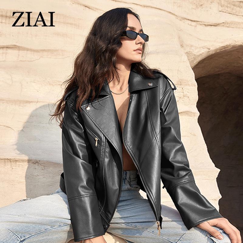 ziai Новая весна осень женская короткая куртка из искусственной кожи повседневное пальто из искусственной кожи свободные мотоциклетные куртки модная уличная одежда большое корейское пальто ZP-30110