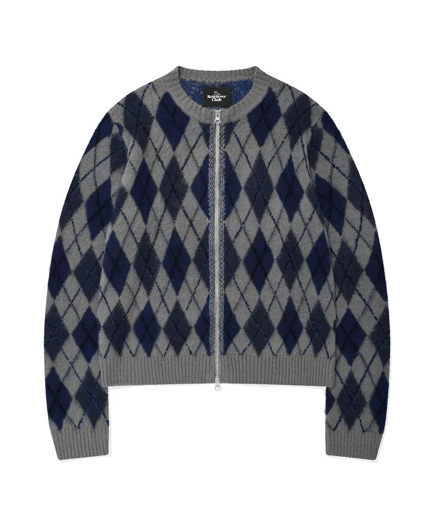 RETRIEVER CLUB Argyle Knit Zip Up [Gray]