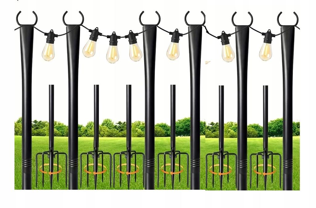 Garden pole for light garlands, black steel, 270 cm, 6 pcs., black poles