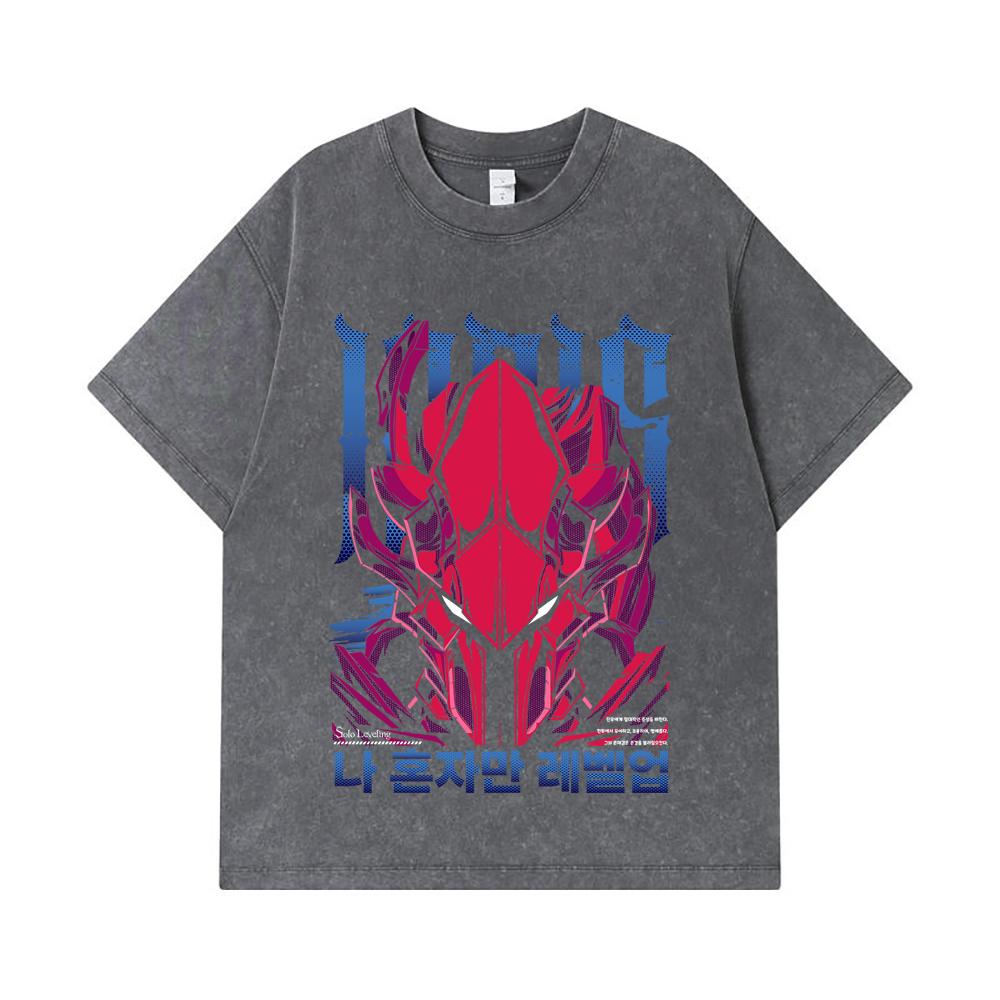 275 GSM Washed T-shirts 100% Cotton Solo Leveling V13 Igris Print Unisex Heavy Cotton T Shirt