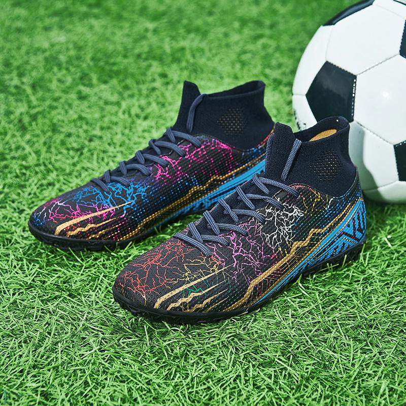 Молодежные и взрослые новые качественные амортизирующие противоскользящие и износостойкие высокие кеды с короткими шипами для уличного футбола и спортивной обуви