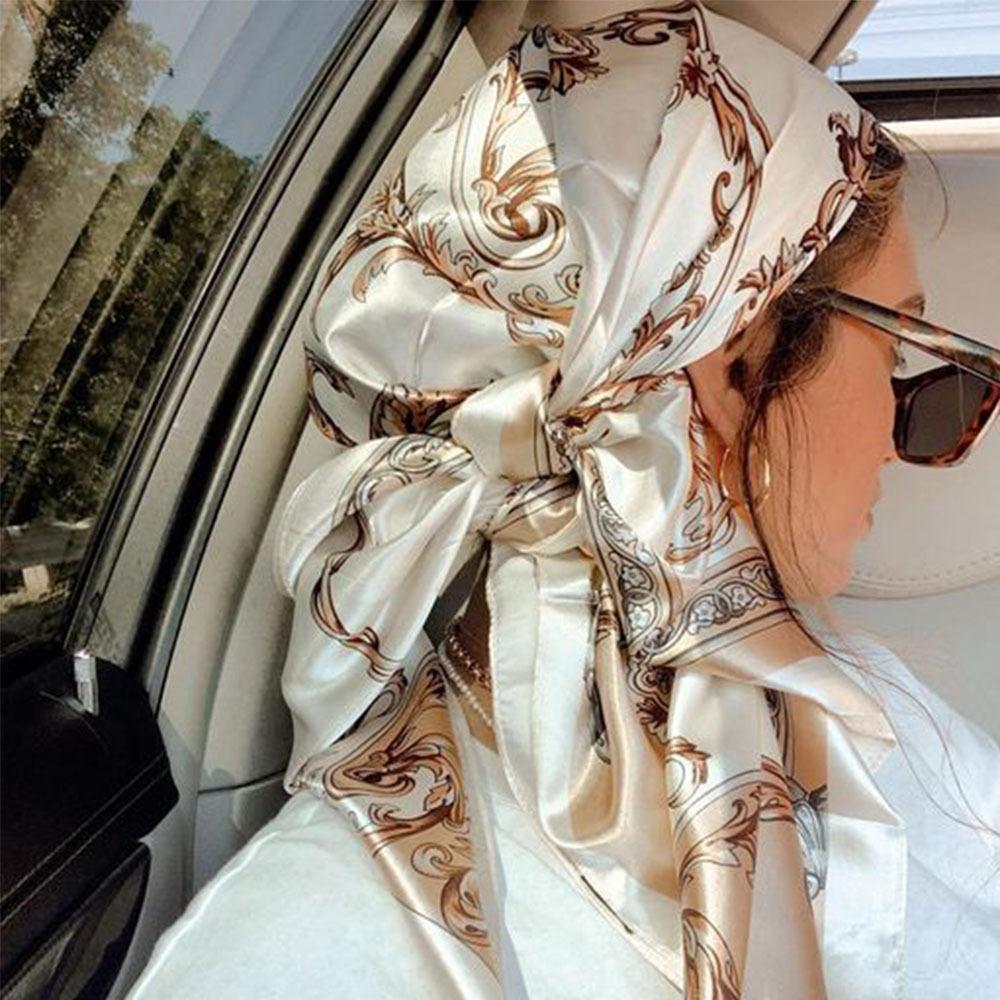 1 шт. Квадратный шарф с леопардовым принтом и дизайном в стиле колор-блок - Универсальный атласный шарф, Головной платок, Многоцелевой шарф, похожий на шелк