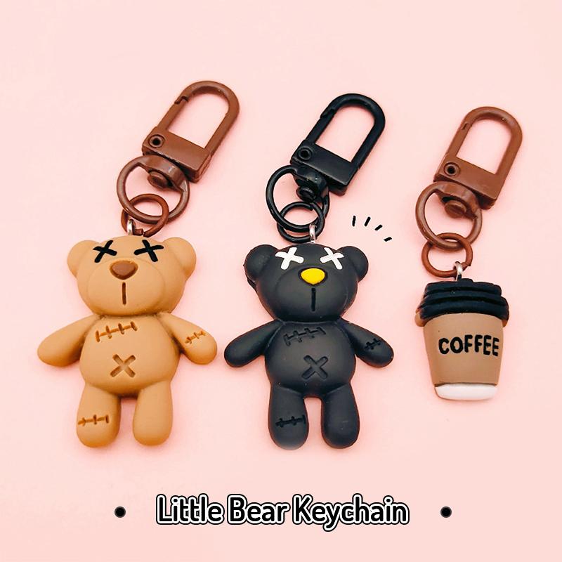 Прохладный черный медведь брелок для ключей кофейная чашка крышка от бутылки кролик кулон автомобильный брелок для ключей рюкзак подвески сумка Декор аксессуары