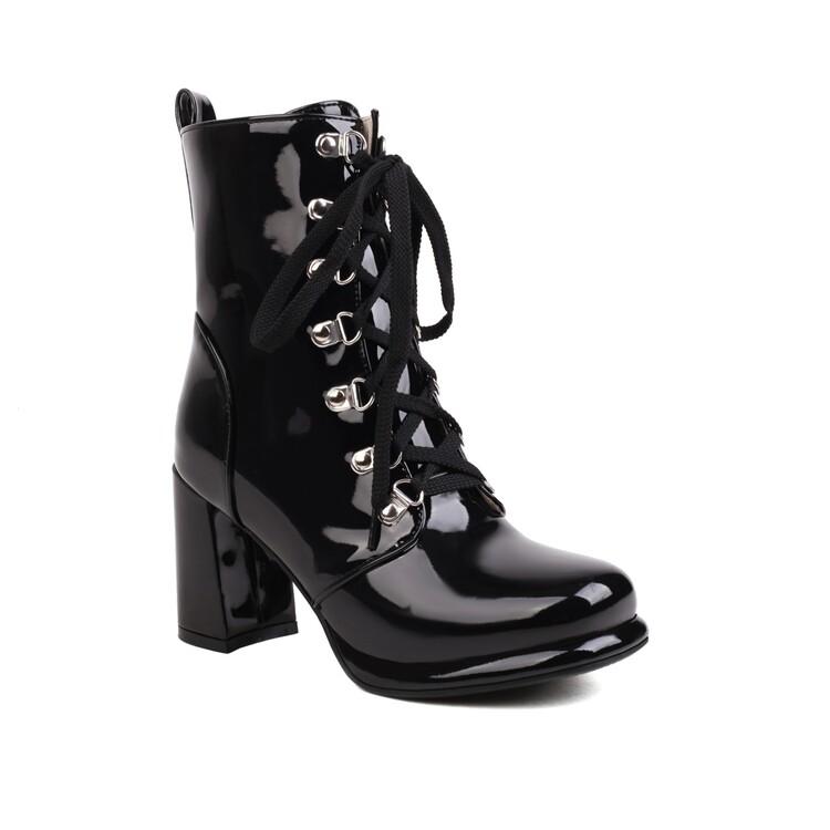 Ярко-желтые лакированные ботильоны для женщин на шнуровке, белые ботильоны на высоком каблуке, женские туфли большого размера 48