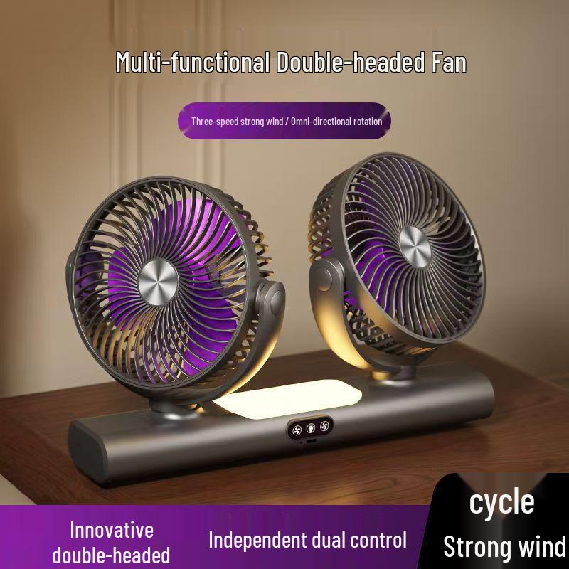 Portable Dual-Head Type-C Fan for Strong Cooling & Large Airflow - Home & Outdoor Use