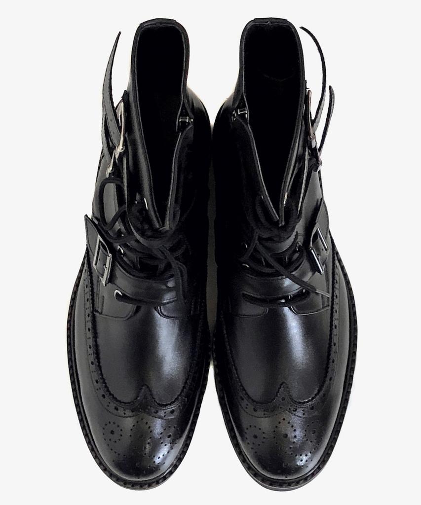 Joenshoe Magnum 3-Buckle Wingtip Worker Boots Black