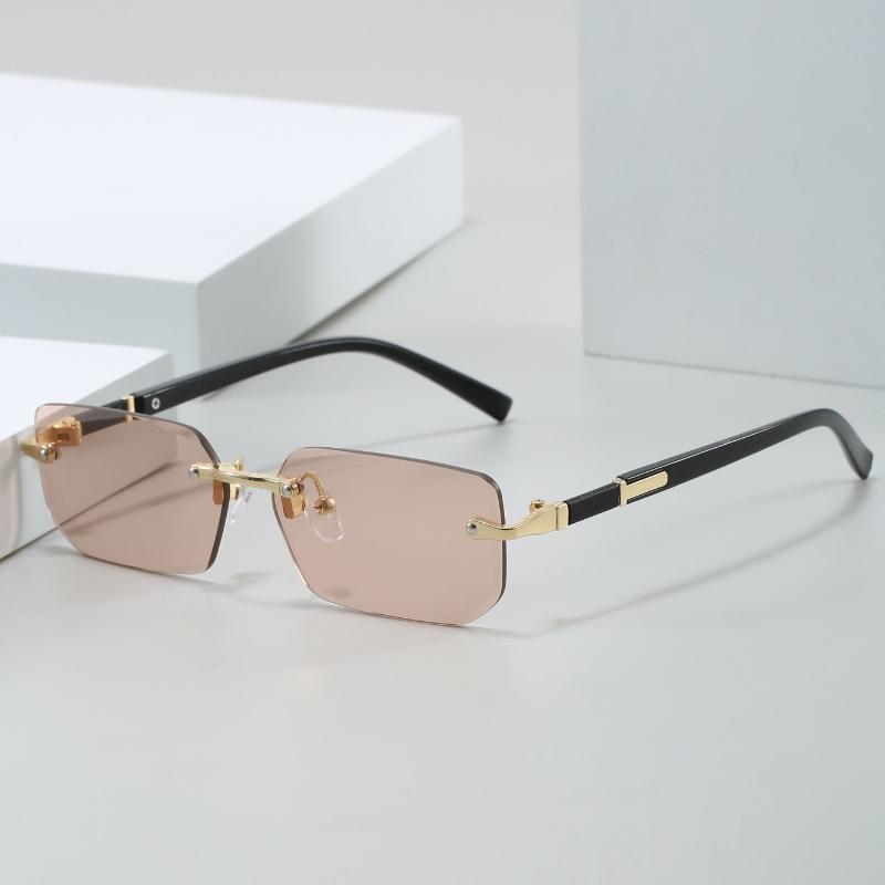 Стильные неполяризованные прямоугольные очки без оправы для мужчин и женщин - Модные золотистые металлические оправы