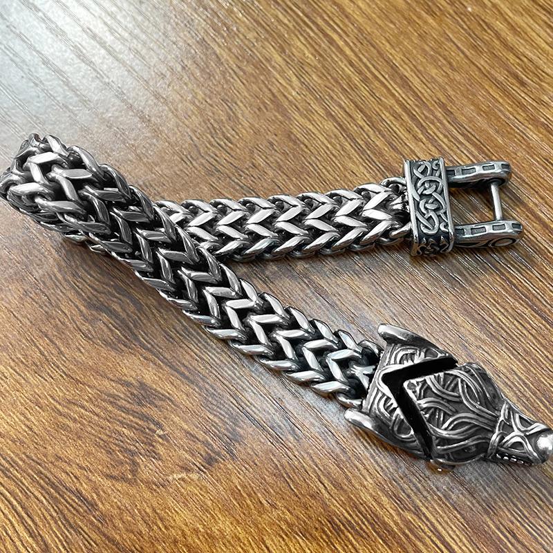 Браслет Norse Viking Wolf для мужчин из нержавеющей стали, 12 мм, сетчатая цепочка с открытым волчьим ртом, мужские браслеты, скандинавские украшения, 21/23 см