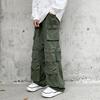 Men Cargo Pants Street Style Loose Multi Pockets American Retro Trousers Solid