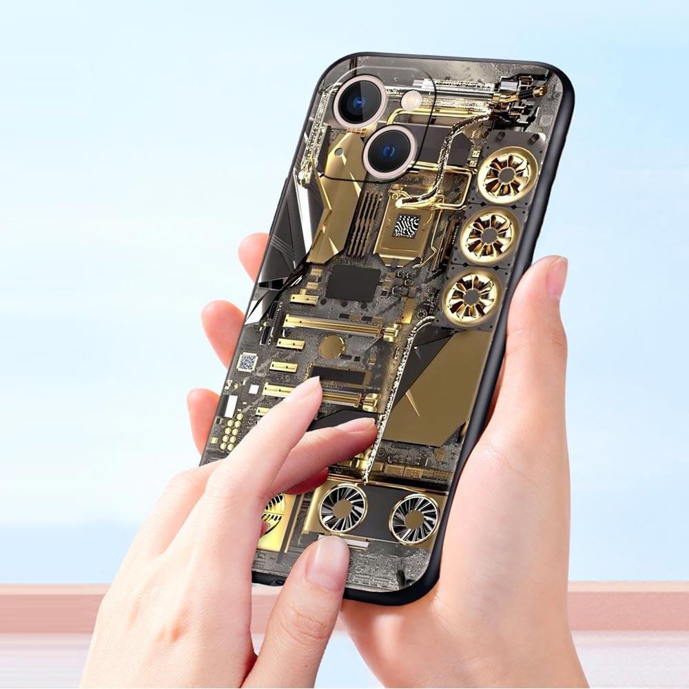 Luxury Phone Case For iPhone 11 12 13 15 14 Pro Max X XR XS 7 8 Plus SE 2020 Soft Cover Funda Inside Motherboard Circuit Board