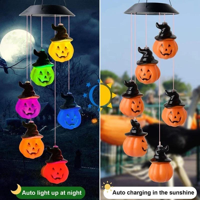 LED Solar Wind Chime Halloween Decoration Crystal Ball Hummingbird Wind Chime Light Color Changing Waterproof Solar Light