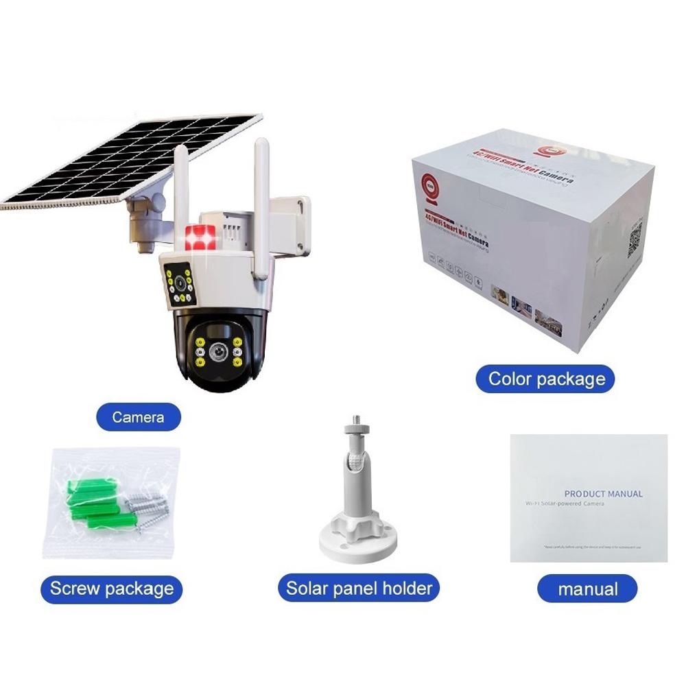 Уличная камера видеонаблюдения, солнечная батарея, 4G SIM, 6 МП, двойной объектив V380, 360 PTZ, 12000 мАч, аккумулятор, беспроводной IP-монитор ночного видения